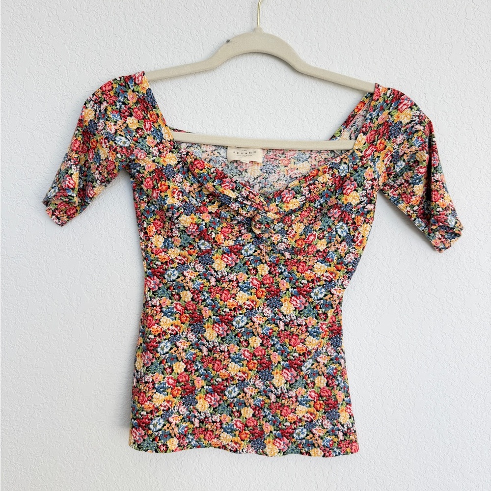 Sezane Caro Floral Short Sleeve Top, size XS, EUC